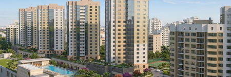 Aerial view of the luxurious residential towers and amenities at Profuse Properties.